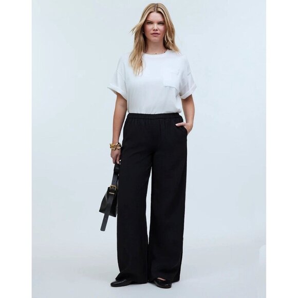 Madewell Womens Pull On Wide Leg Pant Sz Medium Tall Black SoftDrape Minimalist - Picture 1 of 8